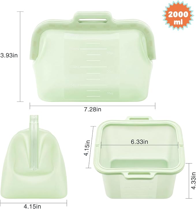 68oz Reusable Silicone Food Storage Bags with Magnetic Seal, Stand Up Freezer Bags for Meal Prep, Snacks, Sandwiches & Leftovers, Dishwasher Safe Reusable Food Storage Bag (Green)