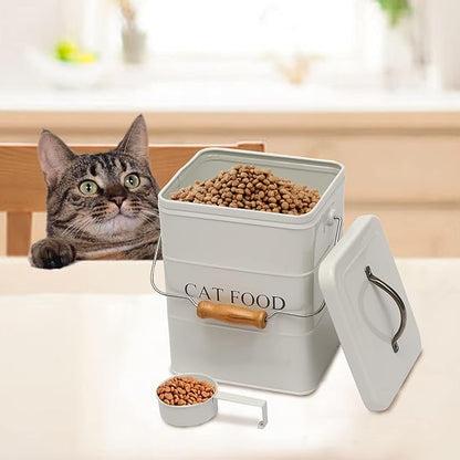Cat Food Treat Storage Container with lid scoop included - Perfect Farmhouse Cat Food Bin for Kitchen Countertop, Shelf, Decoration Home - Cat Food - White