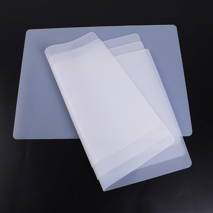 Clear Silicone Craft Mats 9"W x 12"L: 0.8mm Thick Heat Resistant Non-Slip | 4 Pcs Nonstick Translucent Silicone Sheet - Reusable Countertop Protector Pad for Jewelry Epoxy Glitter Slime DIY Art