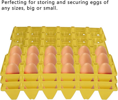 Egg Tray, 5PCS Plastic Flats 30 Cell Egg Crates Holder Reusable Food Containers Organizers for Storage Transportation Home Farm Supplies (Yellow)