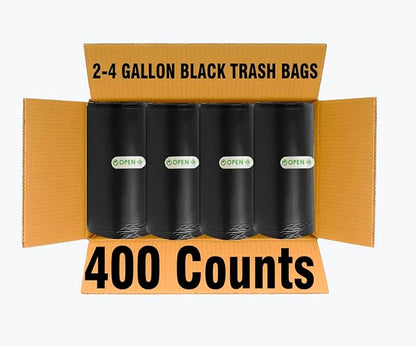 2-4 Gallon Trash Bags, 400 Count Black Garbage bags, Small Trash Can Bin Liners for Bathroom, Office, Industrial, Commercial, Janitorial, Municipal, Recycling