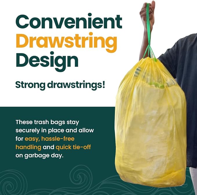 13 Gallon Trash Bags with Drawstrings, 80 Bags Made from 50% Recycled Plastic, Leakproof and Tear-Resistant, Tall Kitchen Garbage Bags for Home and Office