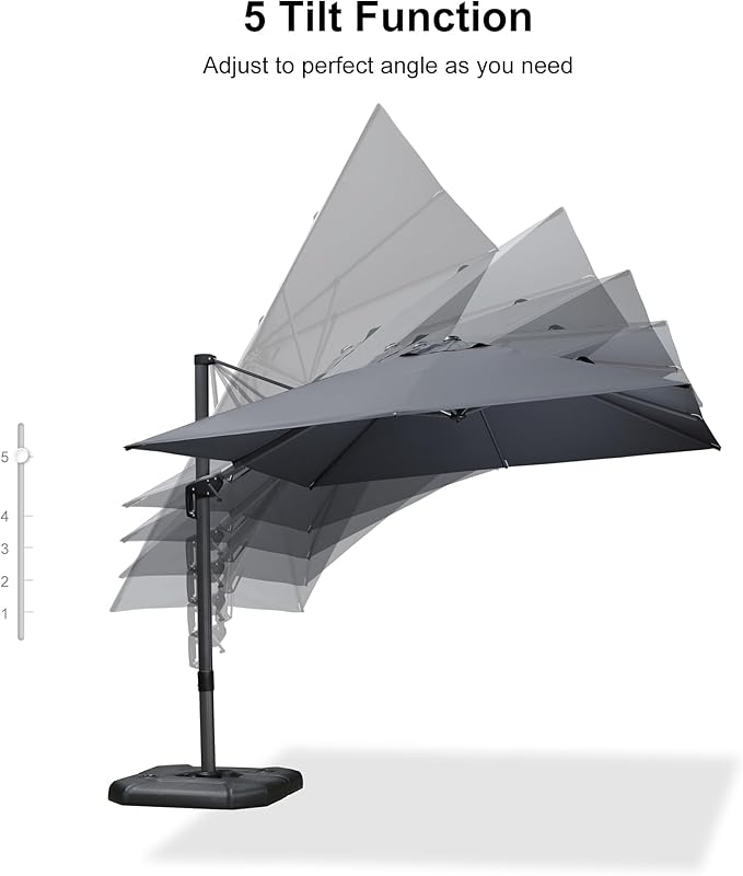 PURPLE LEAF 9.8' X 9.8' Left-right Tilting Patio Umbrella Outdoor Cantilever Swivel Square Umbrella Aluminum Offset Umbrella with 360-degree Rotation for Garden Deck Pool Patio Light Grey