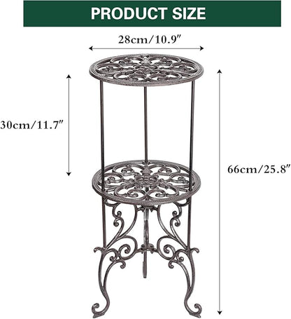 Sungmor Heavy Duty Cast Iron Potted Plant Stand,26-Inch 2 Tiers Metal Planter Rack,Decorative Flower Pot Holder,Vintage & Rustic Style Indoor Outdoor Garden Pots Container Supports