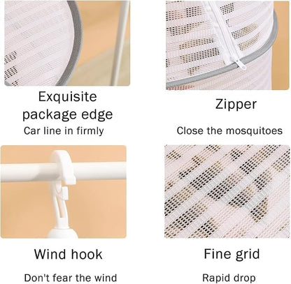 Foldable Drying Net for Vegetables, Fish, and Dehydrated Goods, Multi-tiered Food Drying Net, Versatile Drying Rack, Windproof Design, Zipper Closure for Insect Protection (White, Triple Layer)