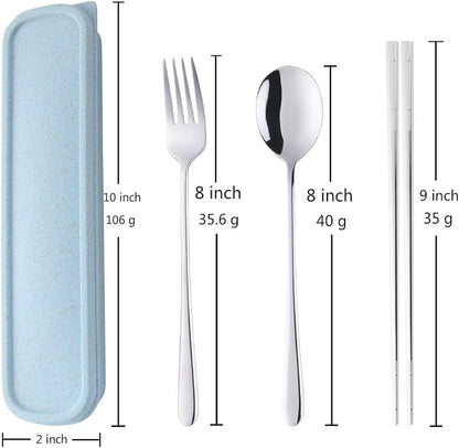 3 PCS Outdoor Flatware Set Fork Spoon Chopsticks/Travel Flatware Set with a Case