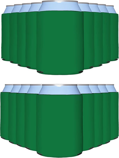 PartyPrints 100 Pack Kelly Green Blank Can Cooler Sleeves, Customizable Bulk Insulated Foam for Beer, Collapsible Plain Drink Holder, Cold Soda Insulator, 12oz Regular, 16oz Tall Cans