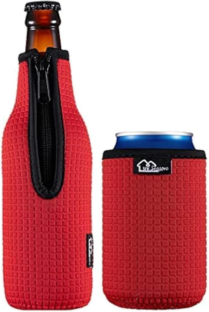 Beer Bottle Sleeve Insulators 12oz 330ml Standard Beer Bottle Cooler Covers Zip-up Bottle Jacket 12OZ Standard Can Sleeves Coolie Neoprene Insulator (Red)