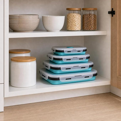 Guyuyii 4 Pack Space-Saving Collapsible Food Storage Containers with Lids | 12/17/27/40 oz Food-Grade Silicone Set for RV, Camping, Meal Prep, Small Kitchens - Microwave/Freezer/Dishwasher Safe