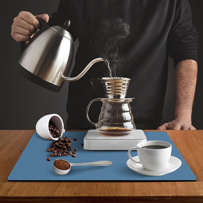 ZLR Coffee Bar Mat for Coffee Station, 16"x20" Large, Navy Blue | Absorbent Dish Drying Mat, Stain-Hiding Top, Non-Slip Back, Fits Espresso, Grinder, Knock Box, Frother & Cup Display