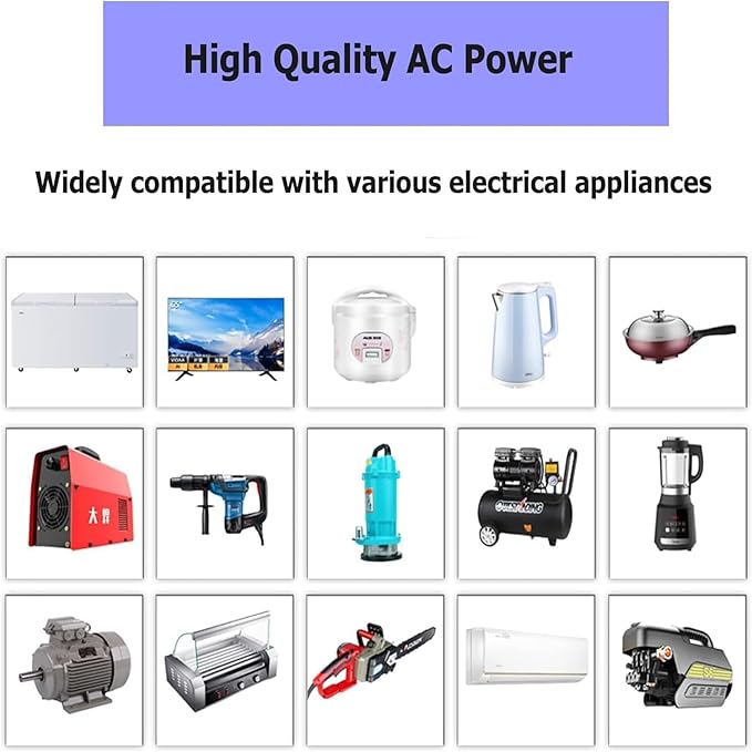 600W Pure Sine Wave Inverter-12V DC to 110V 120V AC Power Converter with 2 AC Outlets, 12 Volt Power Inverter for Truck, Rv, Camping, Home, Emergency Power
