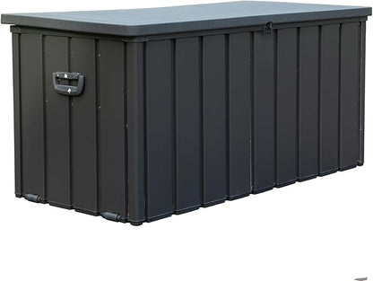 CHUNLY 100 Gallon Outdoor Waterproof Deck Box with Lockable Resin Lid, Storage Bench w/Mobility Rollers, All-weather Patio Storage Box for Outside Furniture Cushions, Garden Tools (Dark Gray)