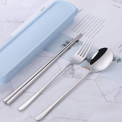 3 PCS Outdoor Flatware Set Fork Spoon Chopsticks/Travel Flatware Set with a Case