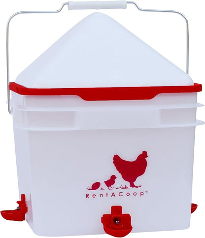 RentACoop 2 Gallon Chicken Waterer, BPA-Free Plastic Bucket Waterer Set with 4 Horizontal Nipples, Large Capacity Poultry Waterer - Center Placement