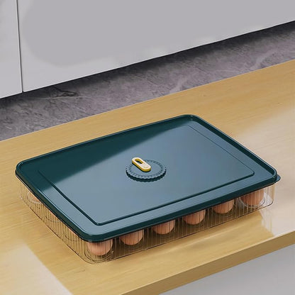 Egg Holder for Fridge, 24 Capacity Egg Holder Countertop, Stackable Space-Saving Plastic Fridge Organizers and Storage with Lid for Kitchen or Pantry, Blue