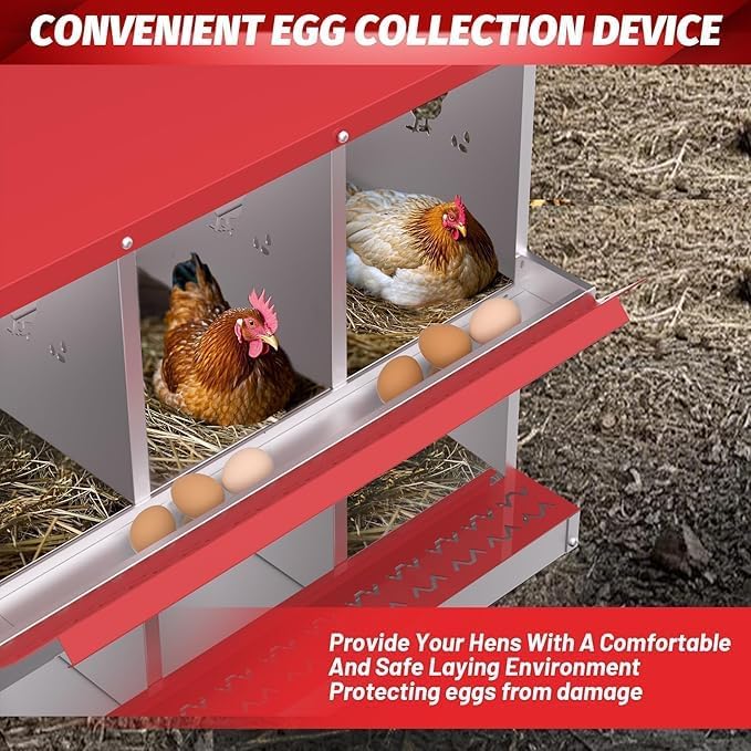 Chicken Nest Box, 8-Compartment Egg-Laying Box, Metal Hen House, Convenient for Collecting Eggs - Ventilated Poultry House Equipment - Suitable for Hens, Ducks Red,with Stand