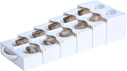 Eggstra Space Egg Organizer for Refrigerator, Adjustable Container, Collapsible & Expandable Tray Egg Holder for Fridge Organizer, Space Saving Fridge Storage Solution - White