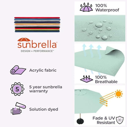 Midtown Umbrellas The Swilt 10 Feet Patio Umbrella in Sunbrella Canvas Glacier Acrylic Fabric - Fiberglass Ribs, Auto-Tilt Aluminum Frame For Backyard, Deck, Garden, Pool - White Pole