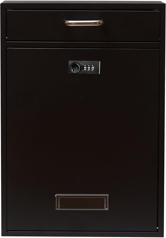 Wall Mounted Locking Vertical Dropbox Mailbox - Safe and Secure (Large) | Made with Galvanized Steel (Black Combination Lock)