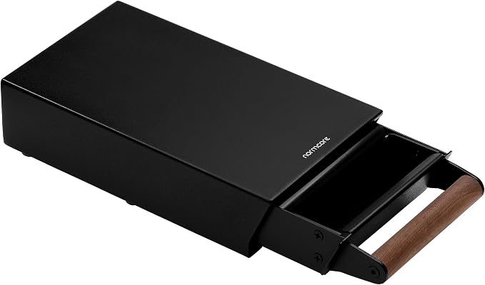 Normcore Espresso Knock Box Drawer, 304 Stainless Steel Under-Grinder Knock-Out Drawer with Walnut Wood Handle Fits Niche Zero & Fellow Ode, Shock-Absorbing Knock Bar, Size S, Matte Black