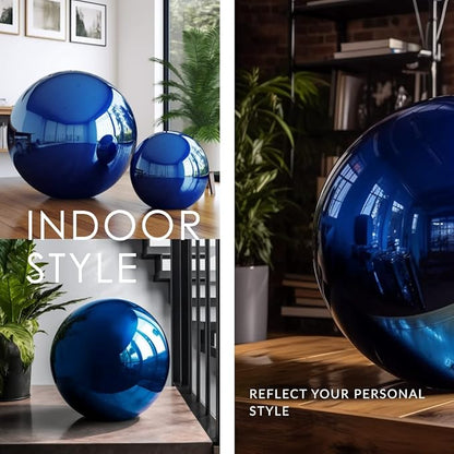 10 Inch Stainless Steel Gazing Globe,v2croft Hollow Ball Mirrored Surface Polished Shiny Sphere,Garden Stainless Steel Gazing Ball for Outdoor Lawn Pond Yard Ornament(Blue)