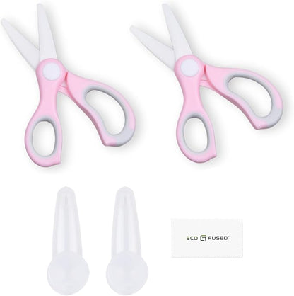 Ceramic Baby Food Scissors - Portable Shears - Healthy Food Cutter with Dust Cover and Storage Case - Cuts Meat, Chicken, Vegetables, Fruits (2-Pack) (Pink - 2 pack)