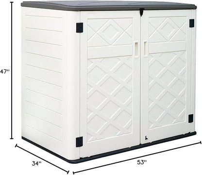 ADDOK 2SG Larger Horizontal Storage Shed Wood-Like, 4.4 x 2.8 ft Outdoor Storage Cabinet Lockable, Thick Resin Storage Unit for Trash Cans, Yard Tools（38 Cu.ft