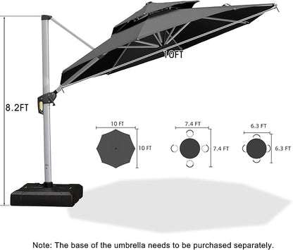 PURPLE LEAF 10 Feet Patio Umbrella Outdoor Round Umbrella Large Cantilever Umbrella Windproof Offset Heavy Duty Sun for Garden Deck Pool Patio, Grey