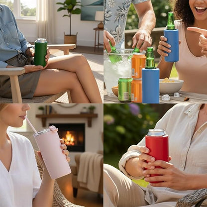 4 in 1 Universal Can Cooler - Navy Blue, Can Holder Insulated, Beer Bottle Cooler, Universal Holder for All Drink Sizes, Stainless Steel Insulated Tumbler, Tailgating Accessories
