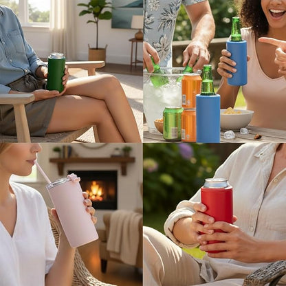 4 in 1 Universal Can Cooler - Red, Can Holder Insulated, Beer Bottle Cooler, Universal Holder for All Drink Sizes, Stainless Steel Insulated Tumbler, Tailgating Accessories