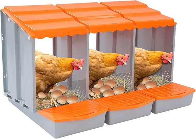 Chicken Nesting Box, 3 Compartments Laying Boxes for Hens, Nest Box for Chicken Duck Poultry Coop, Wall Mount Chickens Roosting Boxes, Protect Collect Egg (Orange)