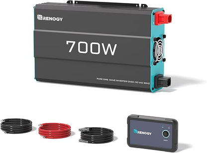 700W Pure Sine Wave Power Inverter, 12V DC to 120V AC, 1400W Peak Power, 16.4FT Remote Controller, Solar/Car/RV Inverter for Emergency Backup, Off-Grid Living, Camping, Truck, Outdoor