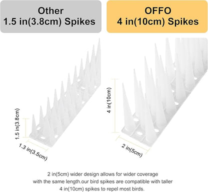 OFFO Bird Spikes Pigeon Outdoor Spikes for Cat Keep Birds Raccoon Woodpecker Away Covers 4 Feet(1.2m), Frosted White