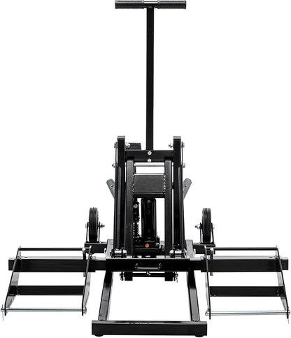 Heavy Duty Lawn Mower Lift Jack 550lbs Capacity Riding Mower Lift with Safety Lock& Non-Slip Wheels Lawn Tractor Lift Adjustable Wheel Span Suitable for Tractors and Zero Turn Lawn Mowers