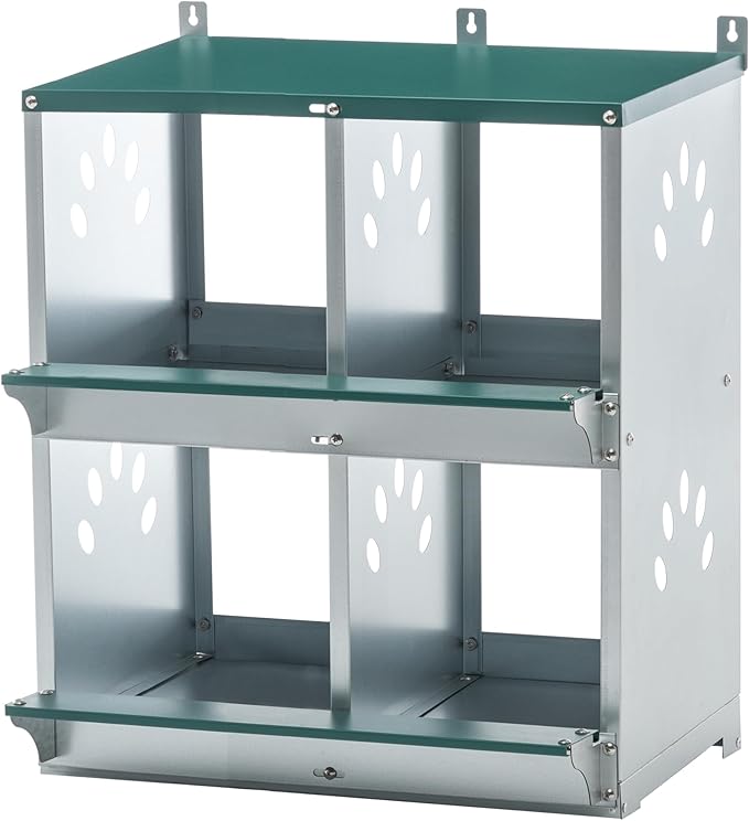 4 Compartment Metal Wall Mount Chicken Nesting Boxes with Easy Egg Collection, Individual Nests for Different Chicken Breeds, 22.05 x 16.92 x 25.59 Inches