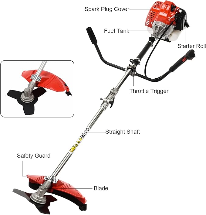 52cc 2-Stroke Gas Powered Weed Eater, Grass Trimmer 2 in 1 Weed Wacker 2.2KW 8500RPM Multi-Functional Gas String Trimmer for Home Garden