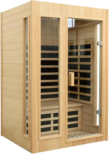 Infrared Sauna 2 Person, Low EMF Infrared Saunas for Home, Indoor Home Sauna Spa, Hemlock Wooden Sauna Room, 1500Watt, Bluetooth Speakers, Reading Lamps