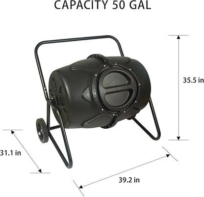 Koolscapes Wheeled Tumbling Composter – 50-Gallon Portable Eco-Friendly Rotating Bin BPA-Free Recycled Plastic with Sturdy Steel Frame & Twist-Lock Lid for Year-Round Composting