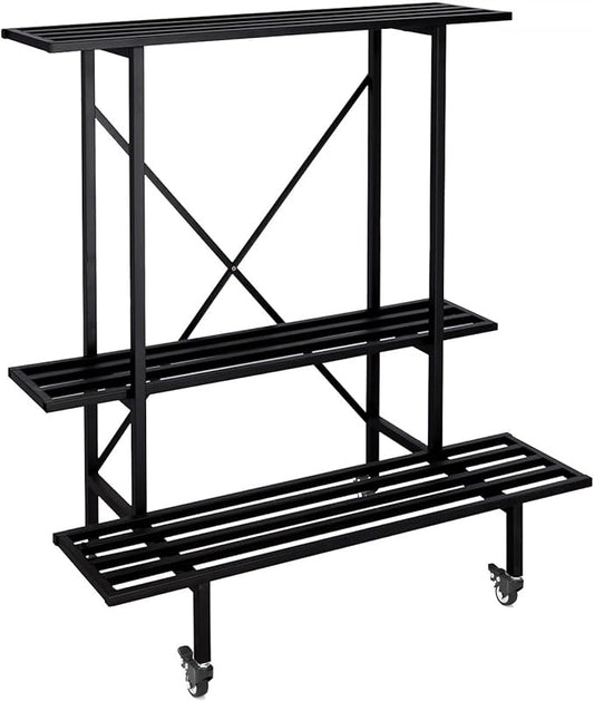 Zhongma 3 Tier Metal Heary Duty Plant Stand with Wheels, 35.43 L x 17.5 W x 38.6H . Space saving Plant Stand