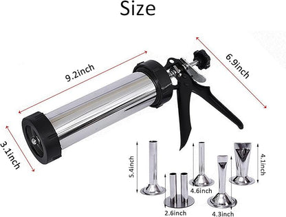 Beef Jerky Gun Kit, Stainless Steel Meat Gun with 5 Nozzles | 304 Stainless Sausage Gun with Easy squeeze Handle, 5 Nozzle Shapes, Dishwasher Safe, Quick Clean, 1.5LB Capacity