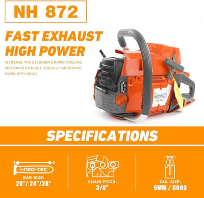 NEO-TEC NH872 24 Inch Gas Chainsaw,71 cc Gasoline Chain Saw Power Head,All Parts Compatible with Husqvarna 372XP