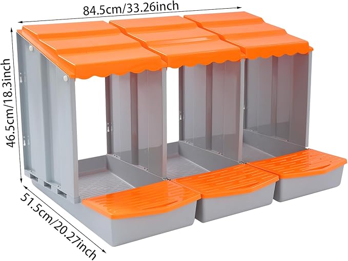 Chicken Nesting Box, 3 Compartments Laying Boxes for Hens, Nest Box for Chicken Duck Poultry Coop, Wall Mount Chickens Roosting Boxes, Protect Collect Egg (Orange)