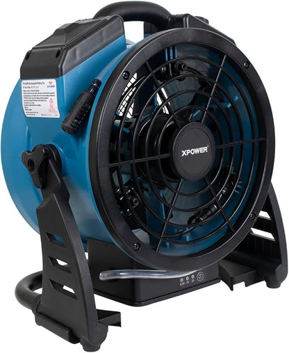 XPOWER Misting Fan FM-65WB, Battery Operated, Rechargeable, w/Water Pump, Mounts on 5 Gal Bucket, Outdoor Cooling, High Velocity, 14 In