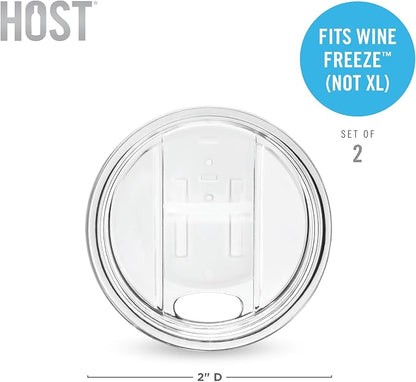 Host Wine Freeze Replacement Lids for Tumblers - Set of 2, Sliding Tab Closure, Travel Cup Lid for Wine Freeze Cooling Cup, Clear