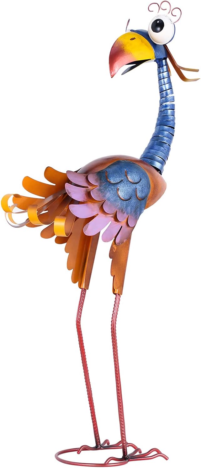 Tooarts Metal Garden Bird Statue Standing Animal Backyard Ornaments Outdoor Sculpture for Lawn Patio Art Decoration