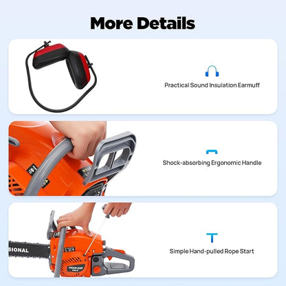 Gas Chainsaw, 2Stroke/4Stroke Gasoline Chainsaw Power Chain Saws Handheld Cordless Petrol Chainsaws For Wood Cutting Forest Felling Tree Pruning Shrub Pruning (2Stroke 22In 2800W 60CC)