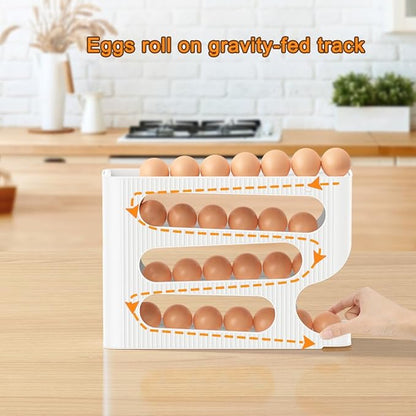 Automatic Rolling Down Egg Holder, SperinGeen 2 Pack Egg Organizer Storage for Refrigerator, Space Saving Container, Dispenser for Fridge - Only for "LARGE" Sized Eggs (Egg Roller Hold 56 Count)