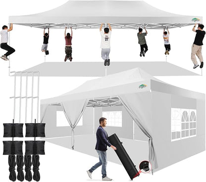 COBIZI 13x26 Pop up Canopy Tent 13x26 Canopy with 6 Sidewalls Waterproof Heavy Duty Commercial Canopy Tent for Parties Outdoor Tent Garden Gazebo Tent, Carry Bag with Wheel(13x26ft, White)