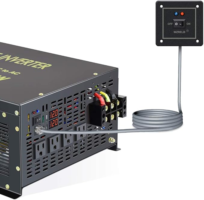 WZRELB 7000W 12V 120V Pure Sine Wave Power Inverter 4 AC Outlets Wired Remote Control,RV, Camping (RBH-700012WR)