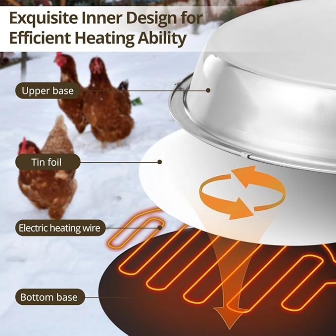 Heater Water Pet for Metal Poultry Founts, Chicken Waterer Poultry Base Deicer Heated Heated Base Pet Water Heater Winter 55 Watts for